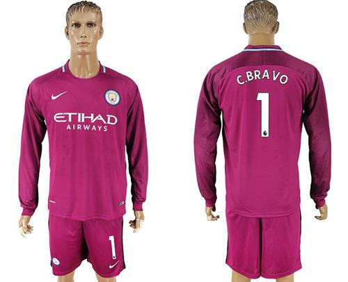 Manchester City #1 C.Bravo Away Long Sleeves Soccer Club Jersey - Click Image to Close